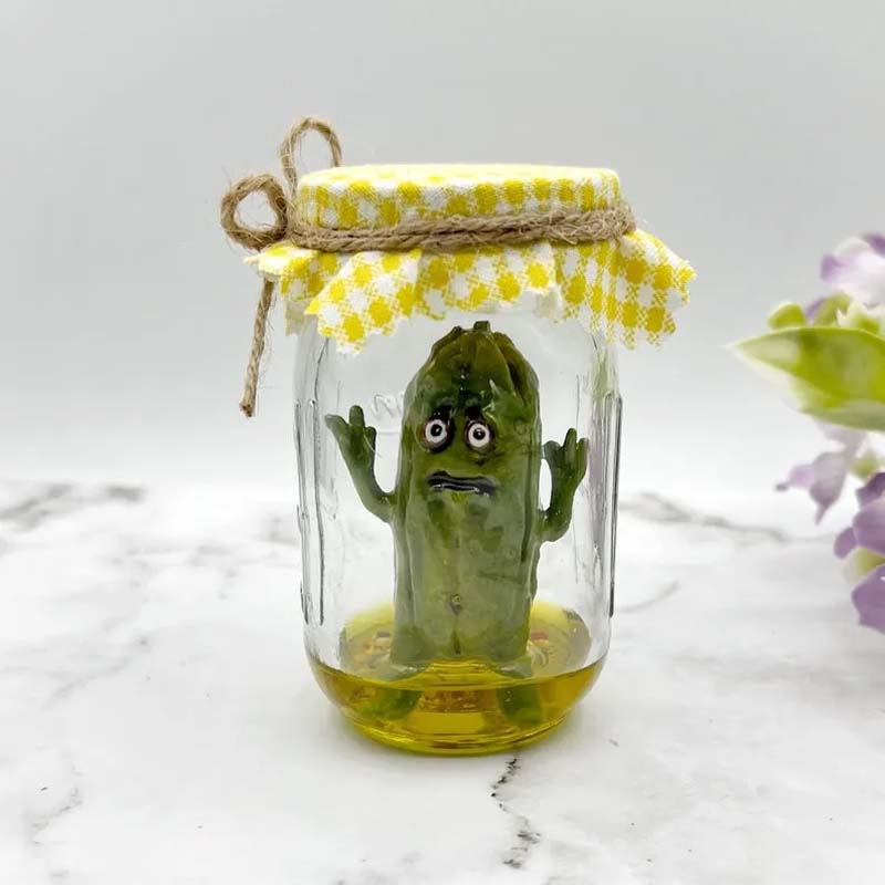 Grumpy Pickle in a Jar sculpture